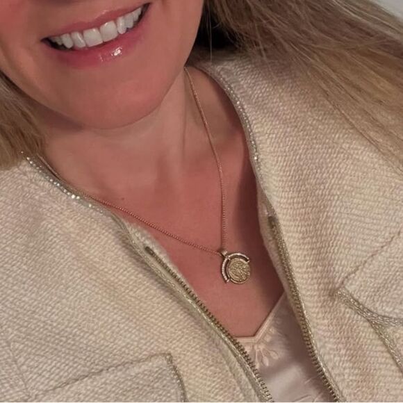 New CAbi Gold and Silver Coin Pendant Medallion Necklace w/Rhinestones - Picture 2 of 8